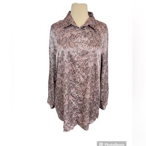Soft Surroundings Button Down Shirt Women’s SZ L Pink Grey Paisley Print Blouse